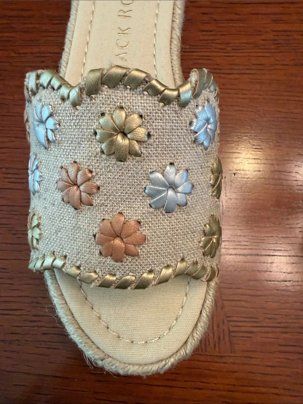 Jack Rogers Palmer Embroidered Floral Espadrille Platform Slides Sandal Size 6